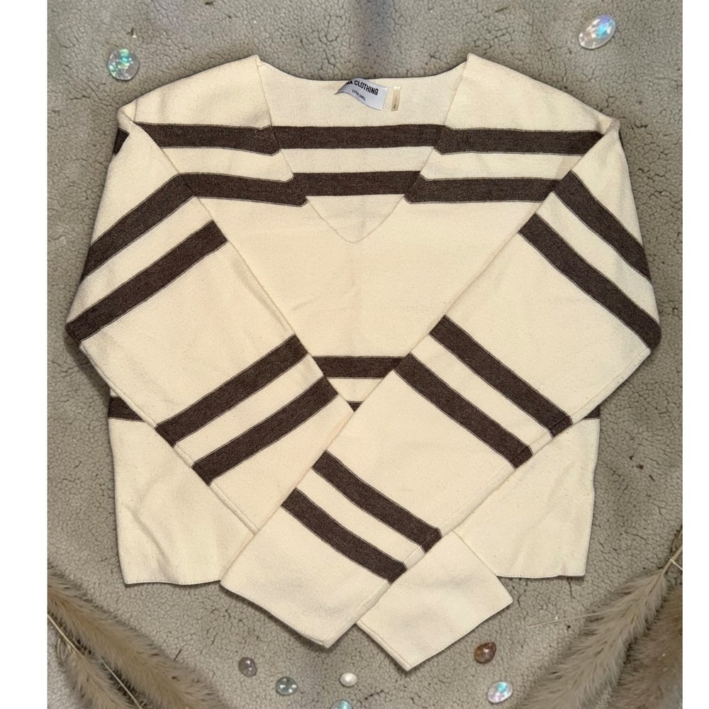 LNA Clothing - Cream & Brown Striped Sweater – Size XS
